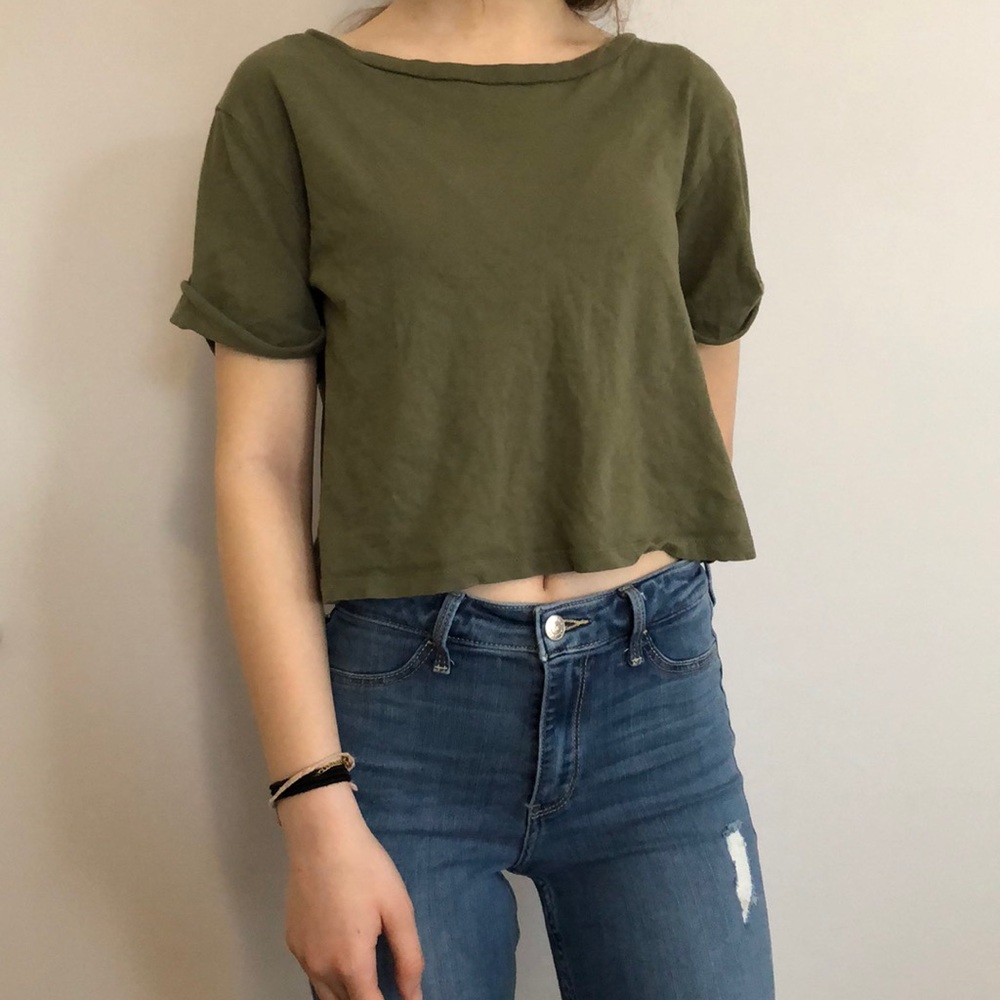 Olive Green Basic Crop Top